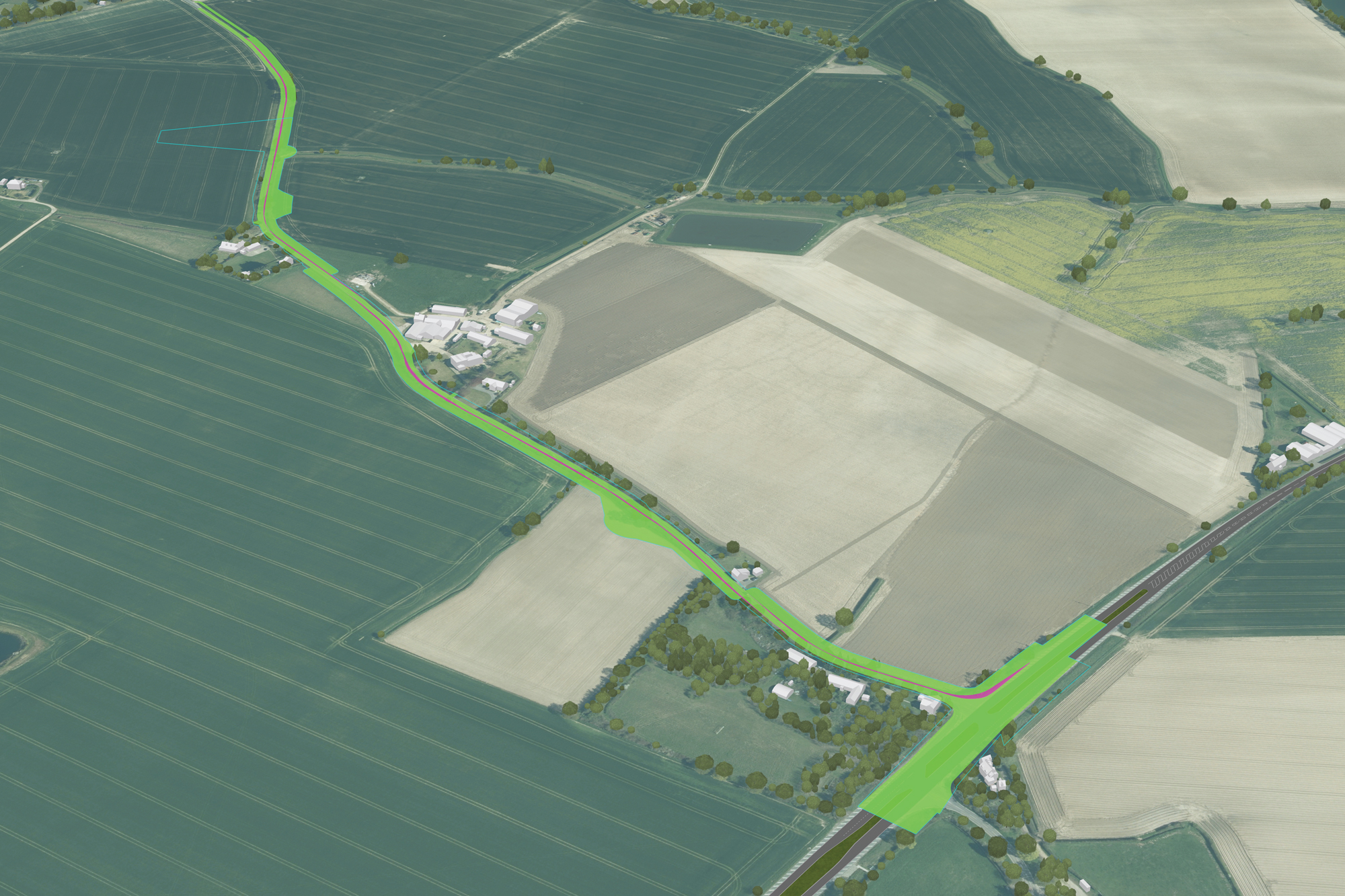 Indicative computer-generated image of the extent of works proposed on Bentley Road.